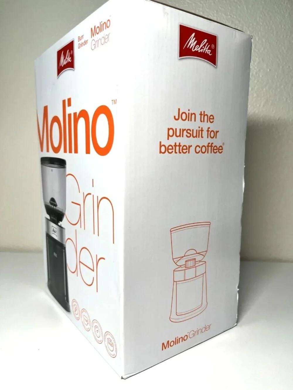Melitta Molino Burr Coffee Grinder – 8 oz Capacity, 13 Griding Settings -New